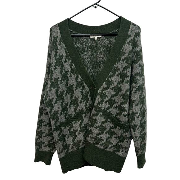 Cozy Academia Houndstooth Cardigan‎ Madewell Green Gray Sweater Size S - Picture 1 of 8